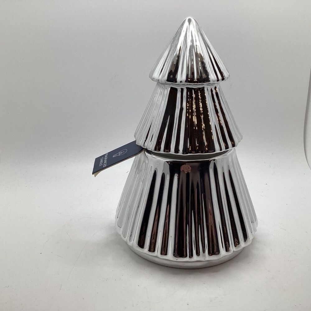Silver 2 Piece Christmas Tree Candle Whispbering Woods 6 oz candle